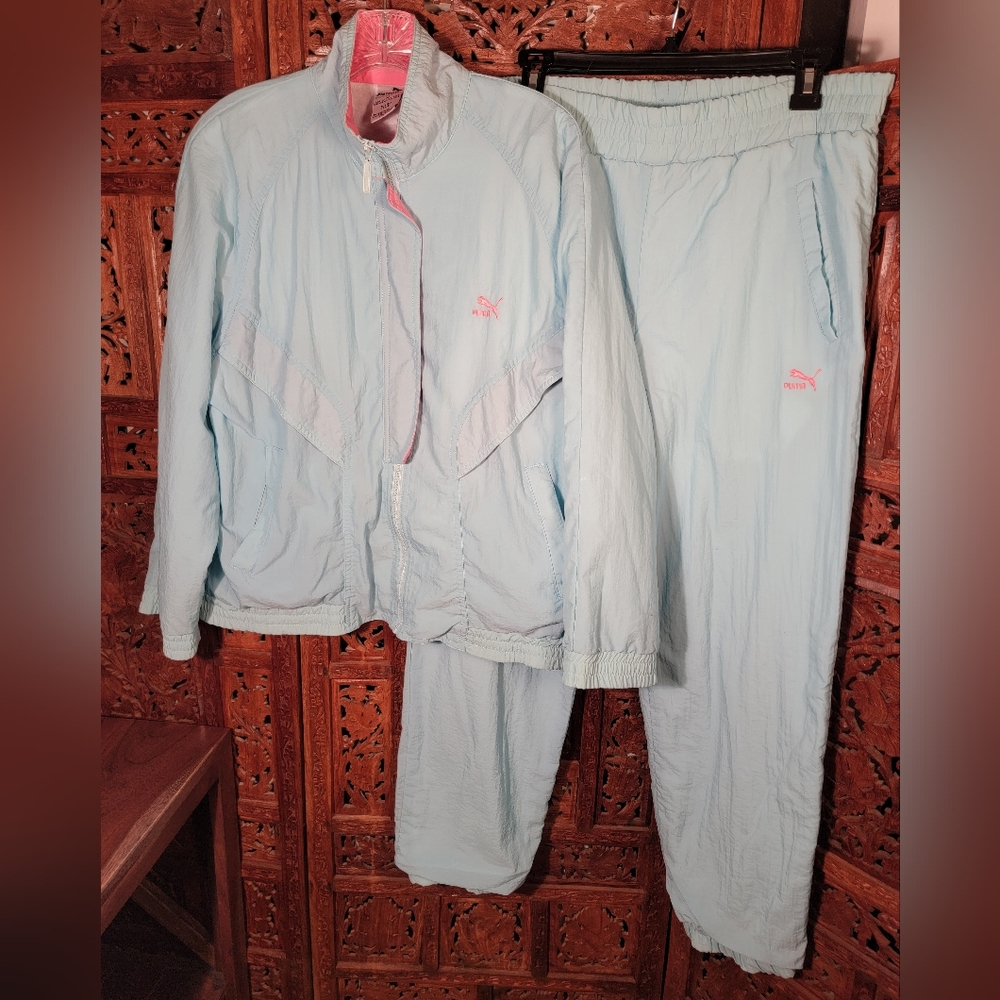 Vintage Puma Blue and Coral Windsuit, Size Medium